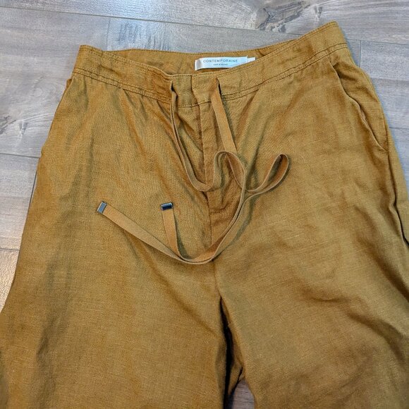 Contemporaine Brown Linen Pants with Tie Waist - Picture 5 of 10